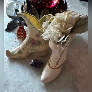 2 Vintage Porcelain Shoes    No markings.  No chips